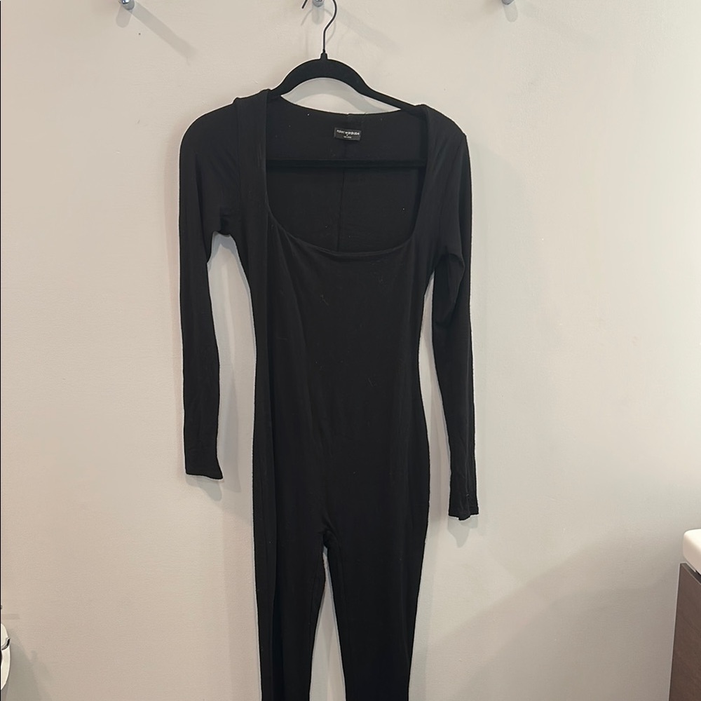 Naked Wardrobe Black Square Neck Form-Fitting Jumpsuit